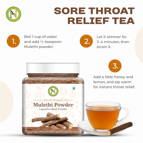 Image of NatureVit Mulethi Powder, 250g | Edible Licorice Powder for Skin Brightening, Hair Care & Digestion | Natural & Preservative-Free | Yashtimadhu