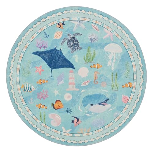 Tapete redondo lavable color azul cielo 6 pies