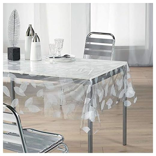 douceur d'Intérieur 1710329, Tovaglia Trasparente Rettangol , 140 X 240 Cm , Feuille , Cristal Stampato , Bianco