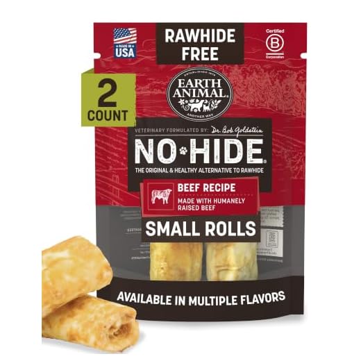 Earth Animal No Hide Chews - Long Lasting Rawhide Free Small Dog Chews Rolls, Beef - 2 Count