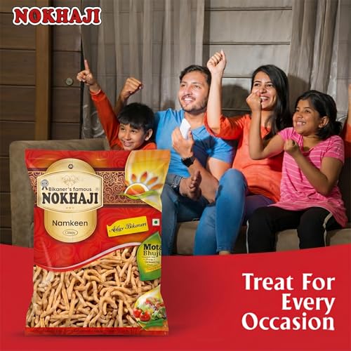 Image of Mota Bhujia Handmade | Made with Moth Dal(Pure 100%) | Spicy & Crunchy Snack | Made in No-Palm Oil | Traditional Indian Taste|Bikaneri Famous Thick Sev | Gathiya Style Namkeen |Khokha Bhujia Rough Desi Bikaneri Traditional Kara Omapodi 400gm (Pack of - 4 )