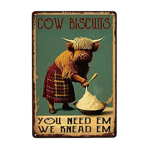 ZHIQUN Letrero de metal vintage de vaca, divertida decoración de pared de cocina y regalos para los amantes de las vacas con galletas de vaca y estilo retro de granja, póster de 8 x 12 pulgadas para