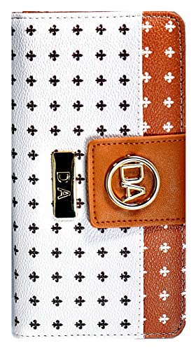 TIME WARRIOR Carteira feminina de designer com bloqueio de RFID, carteira de couro DA, suporte grande para celular, carteiras de pulso para mulheres, Marrom claro e bege, Carteira de designer