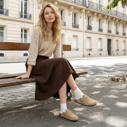 Image of Xiakolaka Women's Suede Clogs Adjustable Buckle Slip on Footbed Home Clog Slippers for Comfort Casual Daily Wear