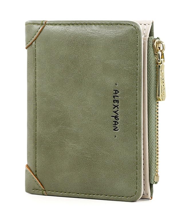 Compact Bifold Wallet with Zipper Pocket, PU Leather, Women's Purse Wallet Organizer Female Hand Clutch Women/Ladies/Girls Wallets Credit Card Holder - Olive Green-image-35