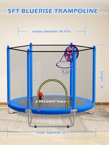 BLUERISE 60" Trampoline for Kids, 5FT Toddler Trampoline for Kids Indoor/Outdoor Baby Trampoline with Adjustable Gymnastics Bar & Safety Net, Swing, No-Gap Safe Design, Gifts for Ages 1-8 Boys & Girls - Image 5