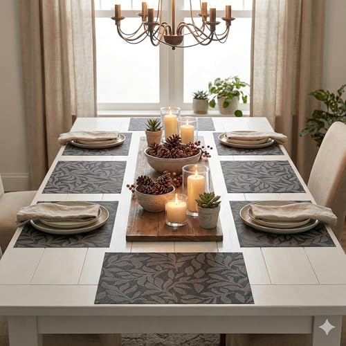 Image of YELONA Placemats for Dining Table - Heat Resistant, Non-Slip & Washable PVC Vinyl Table Mats - Set of 4, 45 x 30 cm (Charcoal Grey)