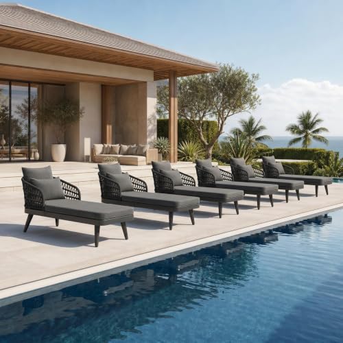 Image of PURPLE LEAF Pool Lounge Chair with Dual Pillows & Thick Cushions Aluminum