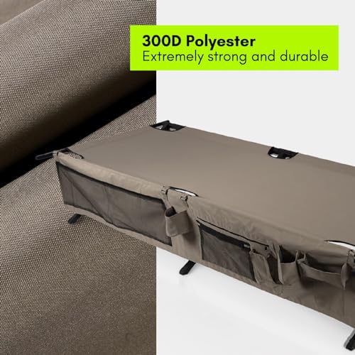 Extremus-New-Komfort-Camp-Cot-Folding-Camping-Cot-Guest-Bed-300-lbs-Capacity-Steel-Frame-Strong-300D-Polyester-Surface-Includes-Side-Storage-Organizer-Carry-Bag-75-Long-x-35-Wide-x-17-Tall