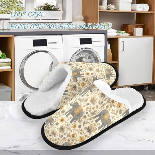Golden Flower Mandala Elephant Slippers For Women Men Soft Memory Foam Non-Slip Animal Winter Indoor House Shoes Travel Slipper3