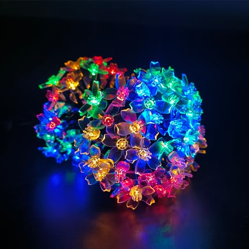 Solar String Lights for Outside，50 LED Solar Flower Lights Outdoor Waterproof ，Solar Powered Outdoor Decorative String Light for Yard, Lawn, Fence, Flower Garden, Christmas Tree Tree(Multi-Colored)