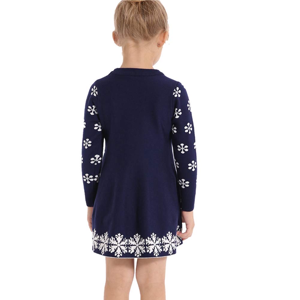 Smiling Pinker Girls Warm Ribbed Knit Dresses Xmas Reindeer Snowflake Jumper Swing Dress Santa Present