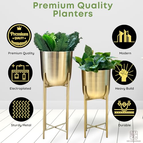 Image of Metal Decorative Modern Indoor Planters for Home Decor Gold Finish for Living Room Bedroom Balcony Home and Office | Modern Flower Pots | Set of 2