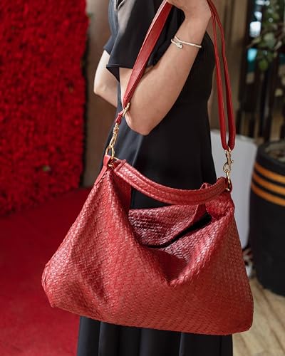 Image of Jild Hobo Style Woven Bag for Women - Soft Handmade Genuine Leather Work Tote Bag - Cross Body Womens Purse