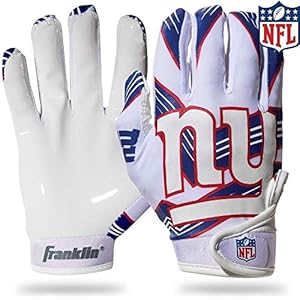 Franklin Sports New York Giants Youth NFL Football Receiver Gloves – Receiver Gloves for Kids – NFL Team Logos and Silicone Palm – Youth S/XS Pair