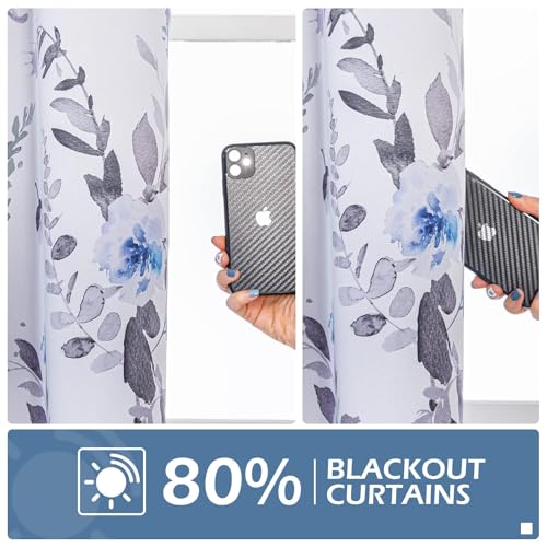 Image of MYSKY HOME Floral Blackout Curtains 72 inch Long 2 Panels Set Thermal Insulated Room Darkening Drapes Grommet Top for Bedroom Living Room, Grey and Blue, 52 inch W Each Panel