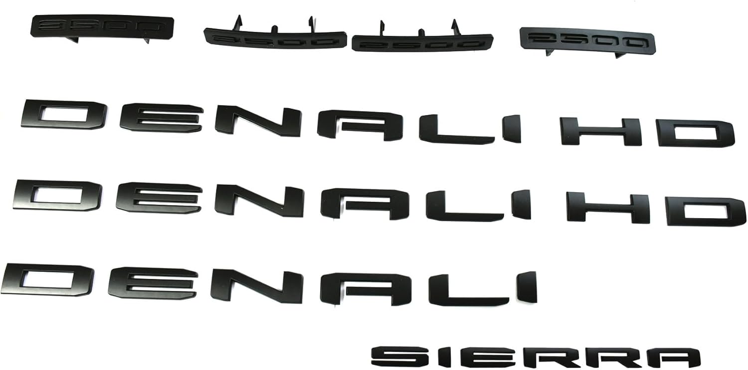10Pcs Set Replacement for 2024-2025 Sierra 2500HD 3500HD Denali HD Emblems Car Badge Kit 86591515 (Matte Black)