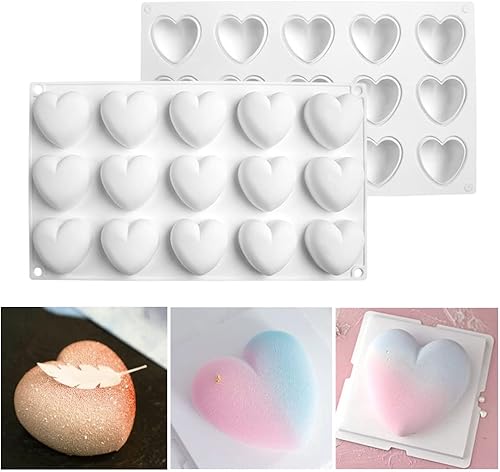 Miniatura 1 de mostsom Moldes de silicona con forma de corazón de 15 cuadrículas, molde de silicona para hornear, molde para hornear, mousse, postre para dulces,