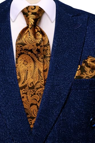 Image of Hi-Tie Men's Silk Ties Formal Woven Classic Necktie Pocket Square Cufflinks Lapel Pin Set Wedding Business
