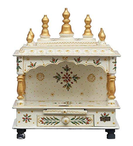FASHERATI Solid Wood Pooja Mandir for Home & Office in White & Red Colour