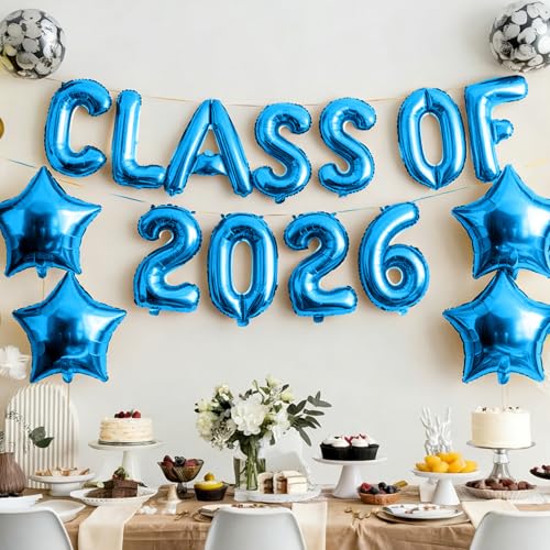 Image of Graduation Balloons, Class of 2025 Balloons, 16 Inch Blue Grad Class of 2025 Letters Foil Balloon with Star Balloons, Class of 2025 Decorations for High School College Graduation Party Decorations
