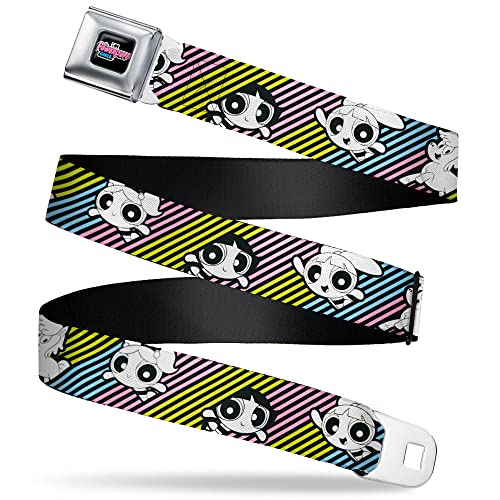Warner Bros. Animation Belt, Seatbelt Buckle Belt, The Powerpuff Girls and Donny Stripe Black Multi Pastel, Adjustable