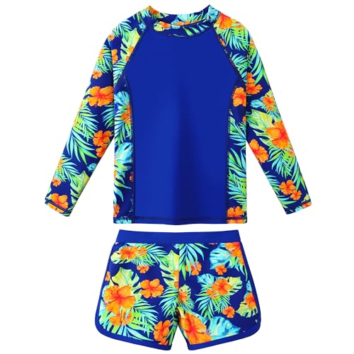 Image of BAOHULU Girls Rash Guard Swimsuit 2 Pieces Long Sleeve Bathing Suit UPF 50+ Quick Dry Beach Swimwear Size 3-14 Years