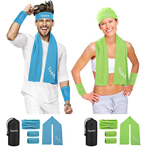 Cooling Towel Headbands Neck Gaiters Wristbands Set for Man and Women, Microfiber Ice Towel for All Activities. Keep Cool Face Scarf for Workout, Gym, Yoga,Travel,Golf