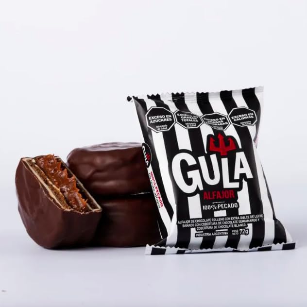 GULA Alfajor – Authentic Argentinian Chocolate Cookie Filled with Dulce de Leche – Premium Snack (72 gr | 0.16lb) (Pack x12, B&W Chocolate)