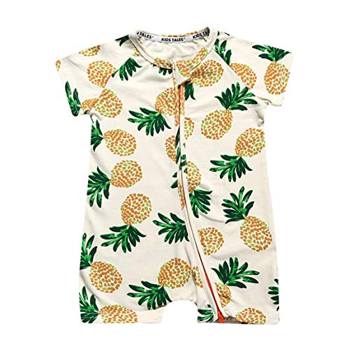 AMMENGBEI Toddler Infant Baby Outfit Pineapple Fruit Zipper Romper Short Sleeve Cotton Pajamas Bodysuit 3M-3T (Suggest for 6-12 Months,Beige)