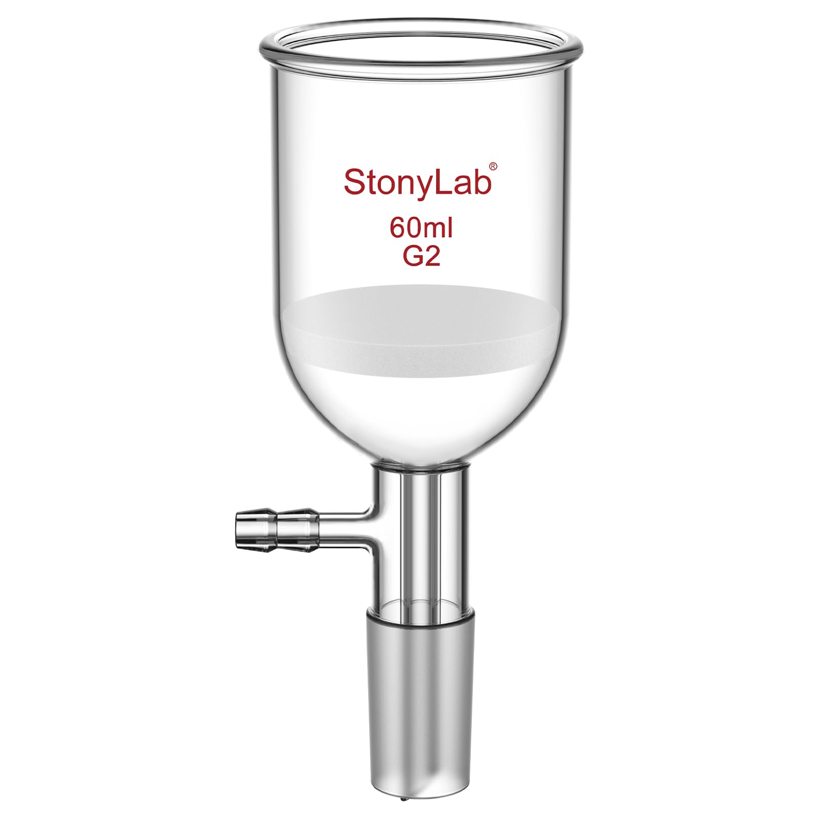 StonyLab Borosilicate Glass Buchner Filtering Funnel 60 mL with Medium Frit, 30mm Disc Diameter, 90mm Depth, with 24/40 Standard Taper Inner Joint and Vacuum Serrated Tubulation (60 mL)