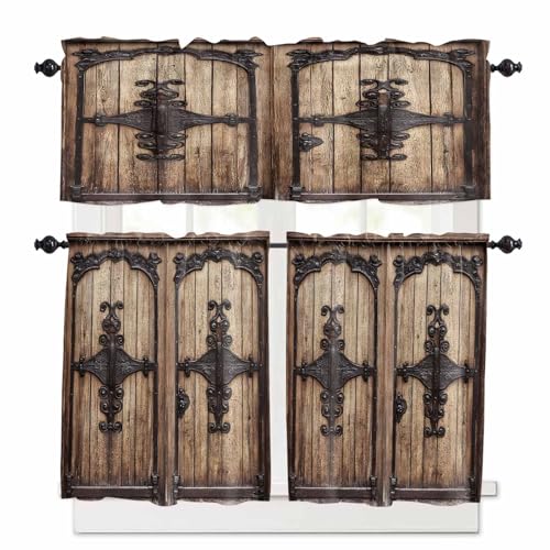 Epetloutys Vintage Doors Kitchen Curtains Set, Tier Curtain 24 Inches
