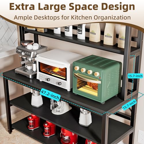 Image of Aquzee Large Bakers Rack for Kitchens, 47in Wide 6 Tiers Kitchen Stand