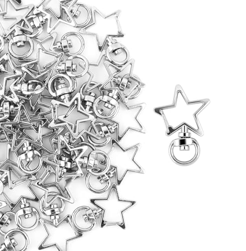 Image of Tia Strap Buckles Metal Clasps Lobster for Handbag, Spring Ring, Purse Dog Hook, Key Chain Swivel Trigger Snap Hook DIY and Purse Making Accessories (2, Silver Star Shape Spring Hook-33x10mm)