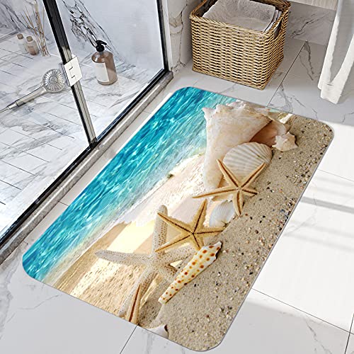WODEJIA Bath Rugs Sponge Foam Soft for Bathroom and Kitchen,Flannel Mat Non Slip Bright 3D Printed for Bedside and Living Room, Clearance MatS Absorbent Moisture Dust Forlaundry Room (Beach Theme