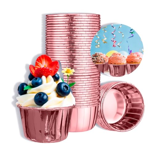 Catálogo de Capacillos para cupcakes los 10 mejores. 45 Capacillos Metálicos Repostería Cupcake Molde para Panque Pan Pastelito GRUPO CARNAVALLIA 50 pza (Rosa)