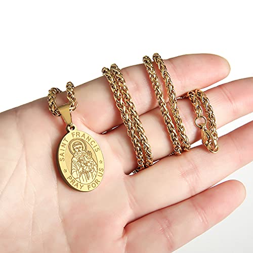 P. BLAKE Oval Saint Christopher/Michael/Joseph/Jude/Virgin Mary/Joseph/Francis/Patrick/Anthony/Benedict/Thomas Necklace for Men Women, Stainless Steel Catholic Patron Pendant with Chain 24 Inches