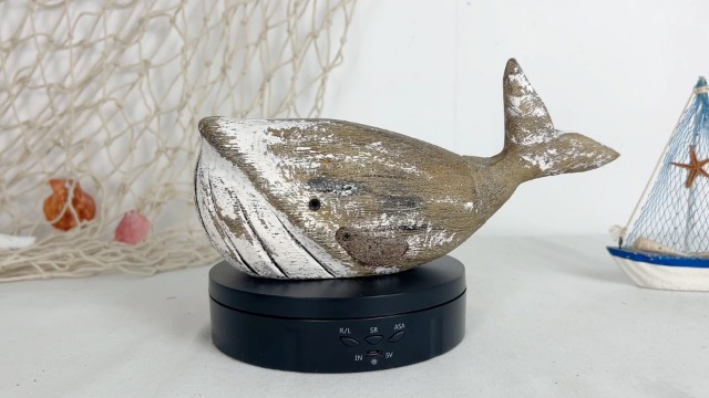 Estatua rústica de ballena de madera para decoración miniatura 6