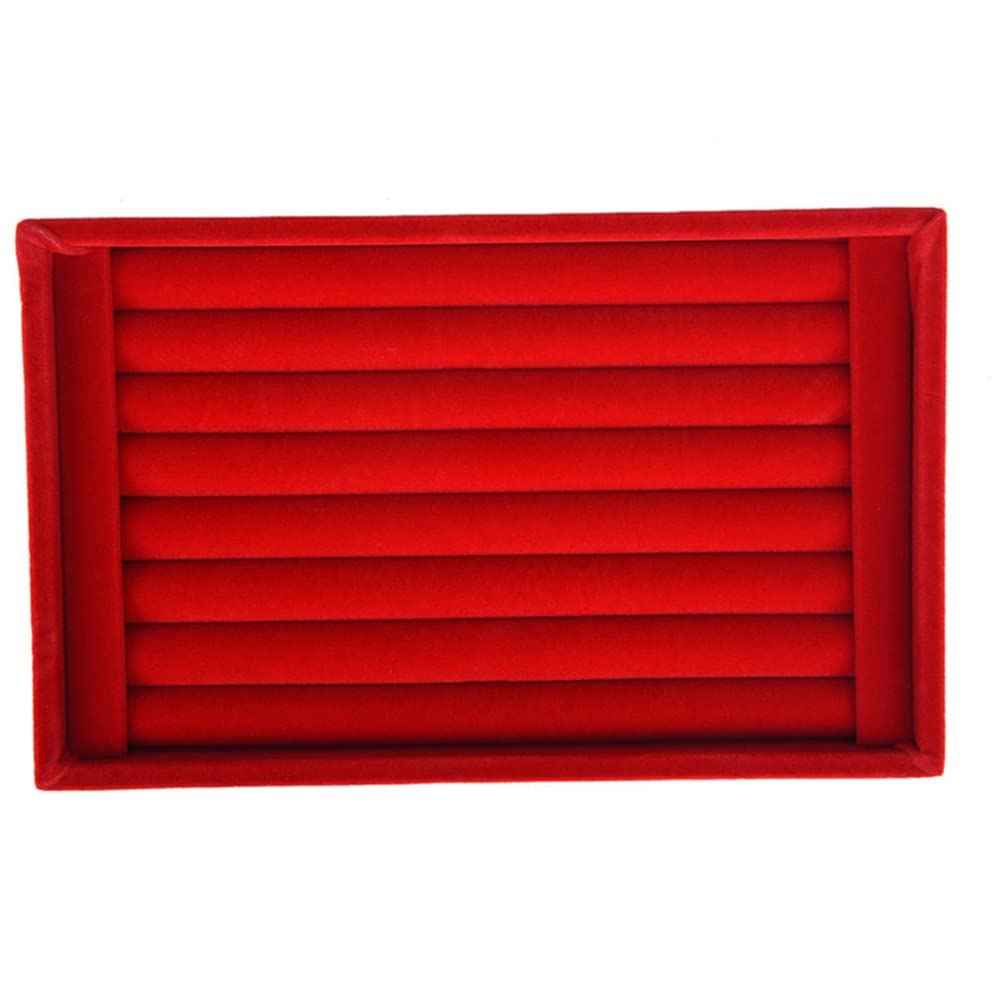 AKOAK 1 Pack Jewelry Display Tray Wooden Flannel Dresser Ring Earring Bracelet Watch Storage Case Portable Display Rack (red)