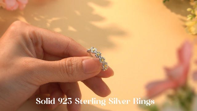 Adramata Bague en Argent 925, Bague de Marguerite, Simple, à Bandeau, You Are My Sunshine, Fleurs, Déclaration, Anneaux pour Femme et Filles
