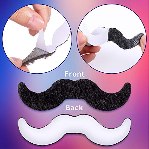 Image of Whaline 48Pcs Fake Mustaches Self-Adhesive Novelty Mustaches Set Costume Facial Hair for Halloween Masquerade Party Decor