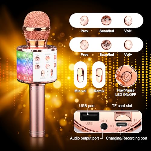 Image of ShinePick Wireless Karaoke Microphone, Portable Bluetooth Karaoke Microphone with LED Light for Kids /Adults Singing (Q78)
