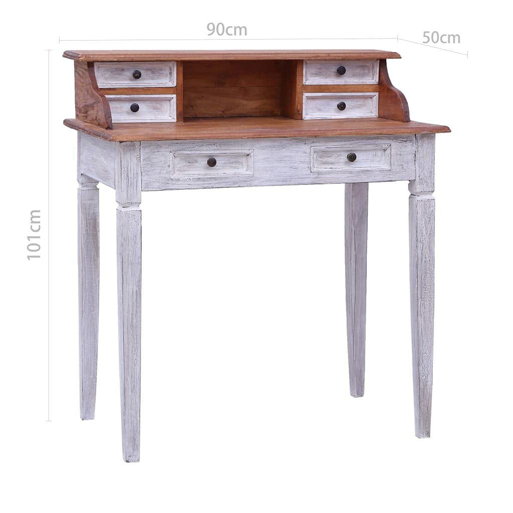 Scrivania con cassetti in legno massiccio anticato, 90 x 50 x 101 cm, segretario per ufficio, casa, studio e gioco, con spazio e ripiano
