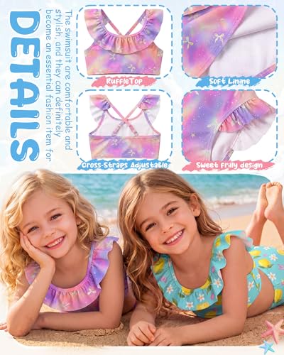 Image of Xaatren Toddler Girl Swimsuits 2 Piece Kids Ruffle Trim Bathing Suit with Adjustable Strap Summer Cute Tankini for 2-8 Years