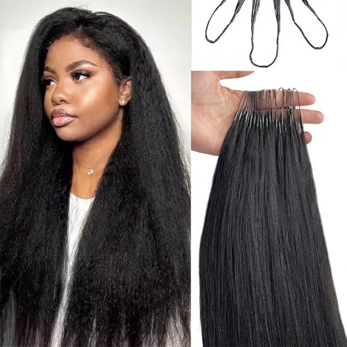 Human Crochet Hair for Black Women Yaki Straight Human Hair Crochet Bundles 18 Inch 50g 50 Strands Pre-Separated Feather Crochet Human Hair Invisible Crochet Hair Extensions Kit Natural Black