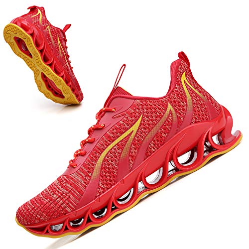 wanhee Red Sneakers for Men Slip On Casual Sport Running Shoes Athletic Jogging Tennis Walking Shoes Breathable Fashion Sneaker Gym Runner Trail Workout Exercises Shoes Size 9.5