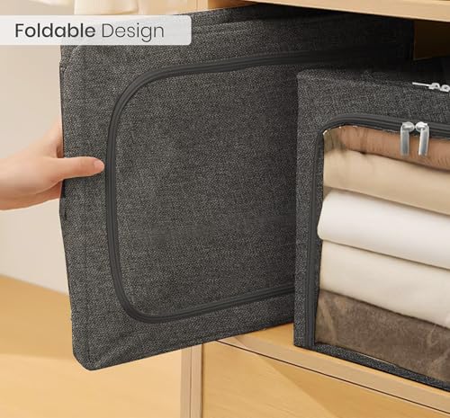 Image of Yellow Weaves 2 Pcs Clothes Organizer for Wardrobe, Foldable, Stackable, Space Saver Closet Basket, Cupboard Almirah Organizer, Storage Box for Clothes (Grey, Large)