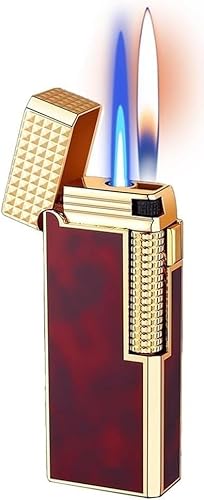 Windproof Butane Lighter, Blue Flame + Soft Flame, Reusable, Adjustable Flame, Compact Body, Zinc Alloy Material, Suitable for Gifts and Collections(Red1)