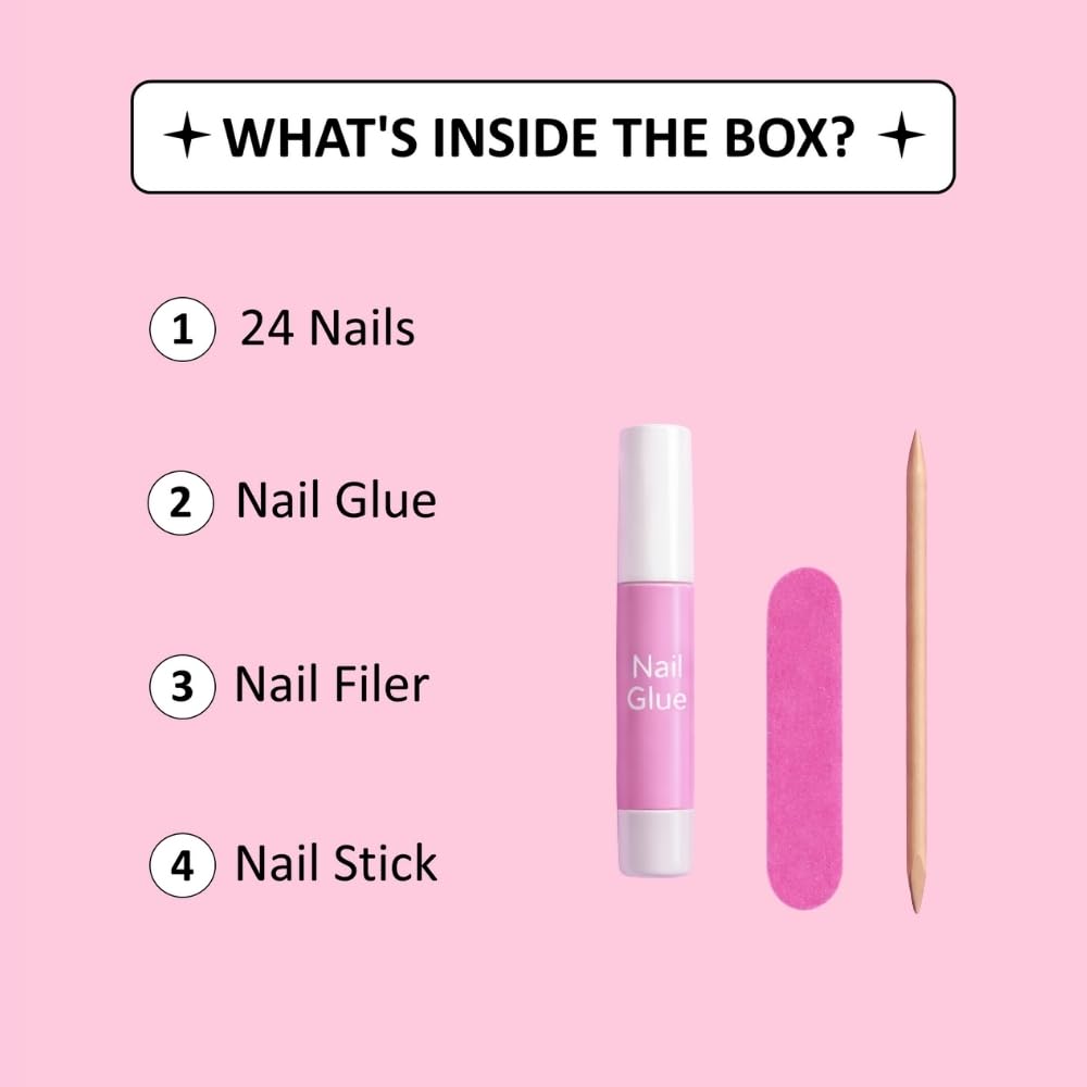 Emqueen Maroon Press On Nails for Women, Glitter Nails, Reusable Salon-Like Finish Fake Nails, 24 Pcs Nail Kit with Glue, Stick On Nails, Long-Lasting Artificial Nail Extensions 1