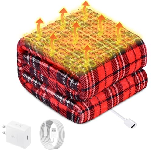 USB Powered Heated Throw Blanket for Women, 50' X 60' 9V 18W Portable Red Black Plaid Electric...